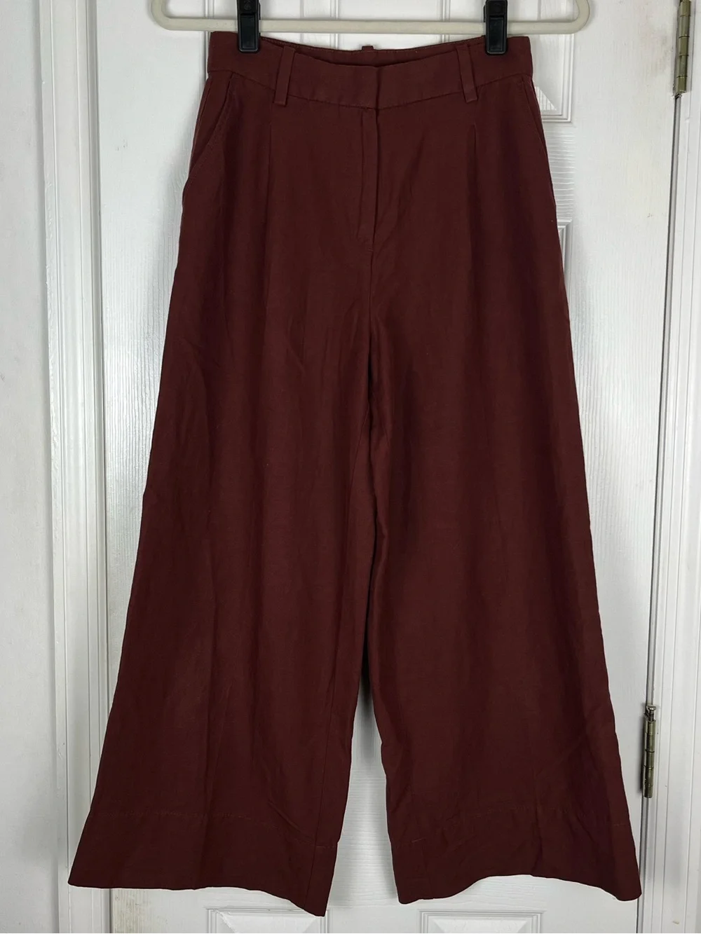 H&M Linen Blend Pleated Relaxed Wide Leg Trouser Pants Sz 2 Preppy Career
